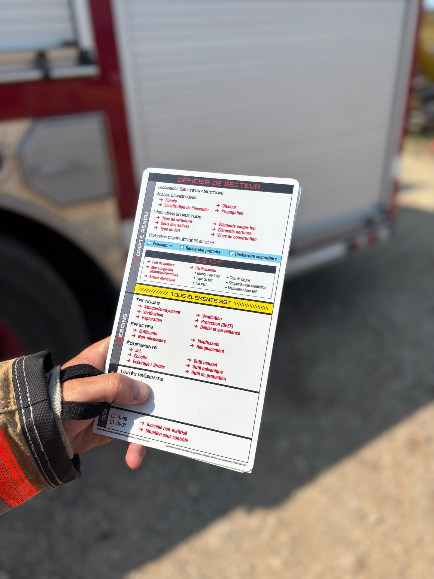 Fiche aide-mémoire pour tablette d'intervention