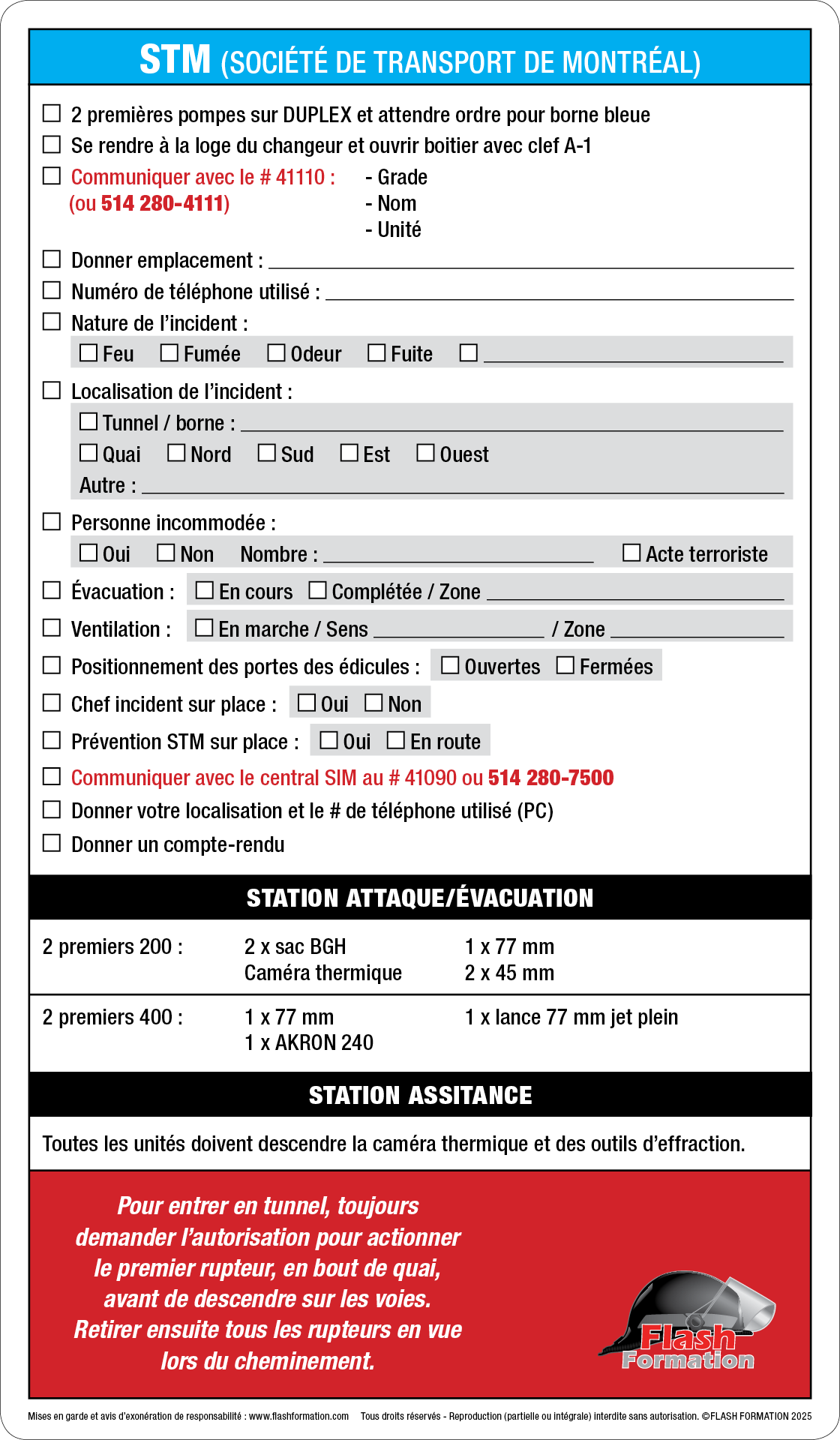 Fiche aide-mémoire pour tablette d'intervention