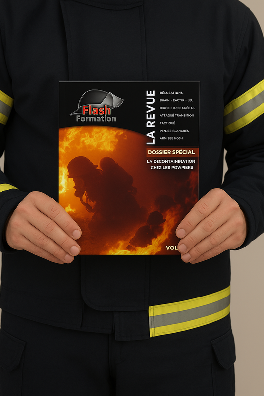 Image d'un pompier tenant dans ses mains la Revue Flash Formation Volume 1