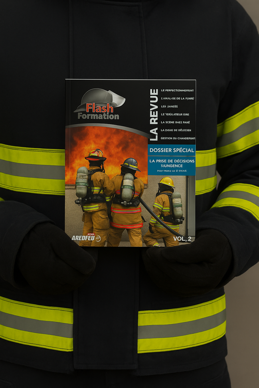 Image d'un pompier tenant dans ses mains la Revue Flash Formation Volume 2